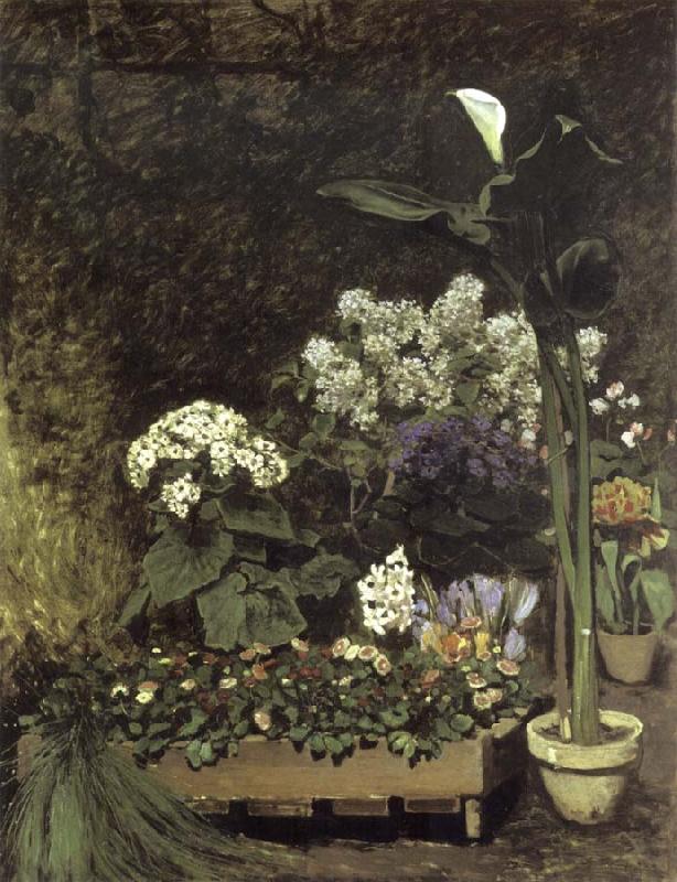 Pierre-Auguste Renoir Still Life-Spring Flowers in a Greenhouse